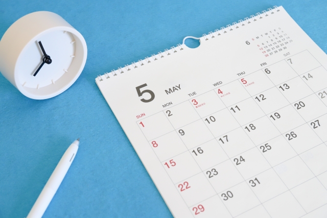 5月のプーケットの旅行計画に使う5月のカレンダー